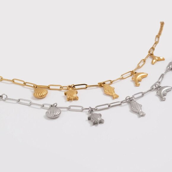 18K Gold PVD Stainless Steel Sea Charm Bracelet | Non-Tarnish Hypoallergenic - Picture 5 of 6
